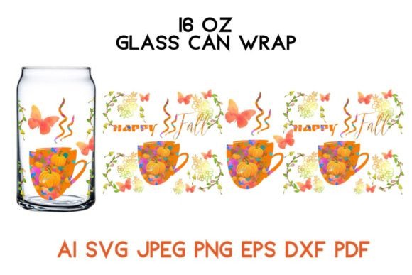 16 Oz Glass Halloween Autumn Coffee Cup