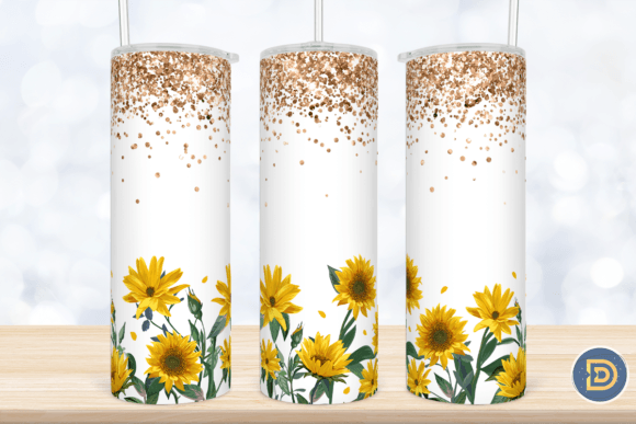 20Oz Glitter Sunflower Tumbler PNG