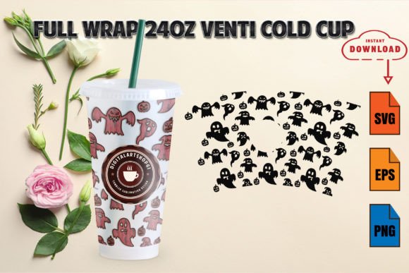 Ghost Halloween Full Wrap 24oz Cold Cup