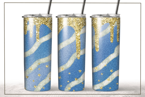 Glitter Blue Gold Dripping Tumbler Wrap