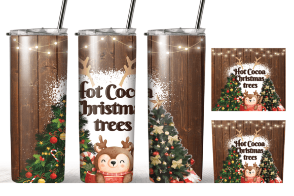 Hot Cocoa Christmas Trees Tumbler Wrap